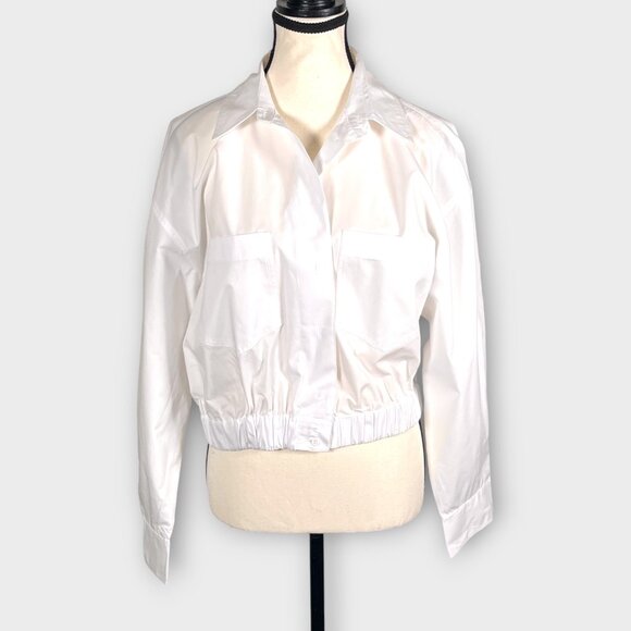 Zara Gathered Waist Button Up Shirt LARGE White Normcore - Picture 3 of 8